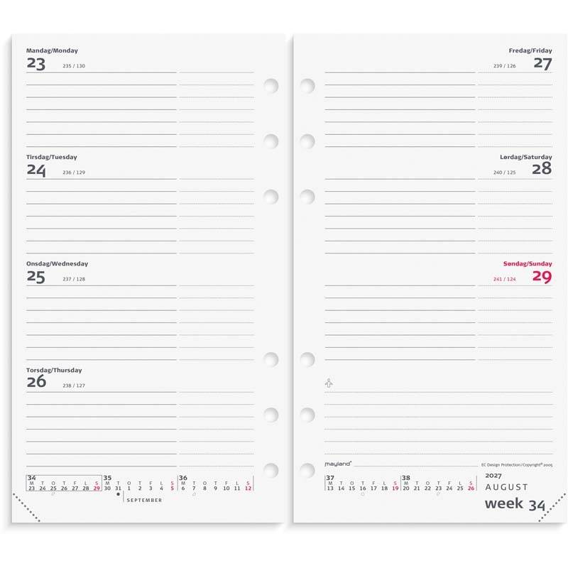 Mayland 2027 system ugekalender PP tv&aelig;rformat REFILL 27276500