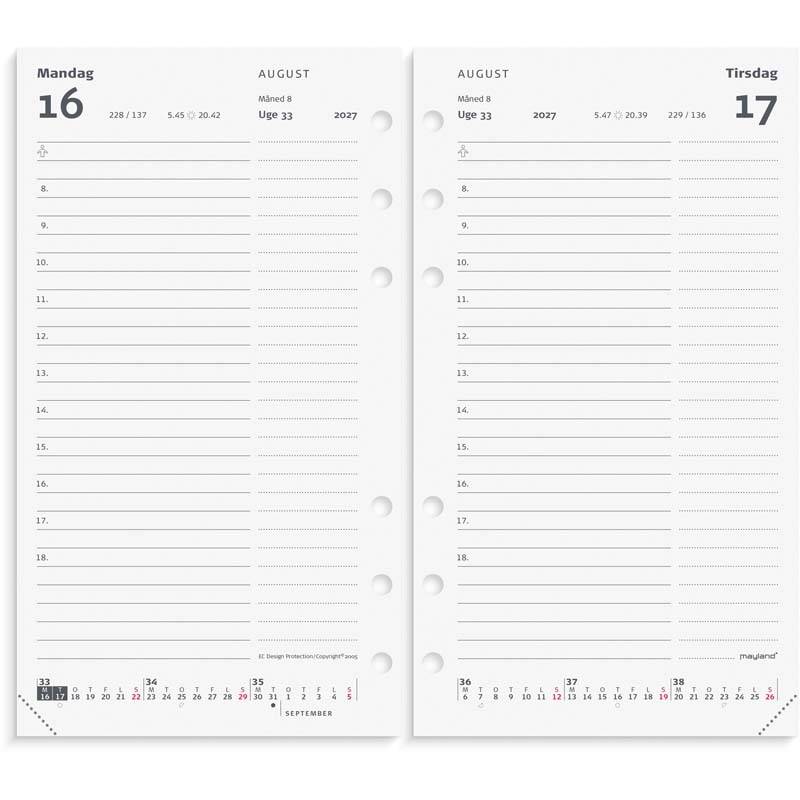 Mayland 2027 System PP dagkalender h&oslash;jformat REFILL 27278500