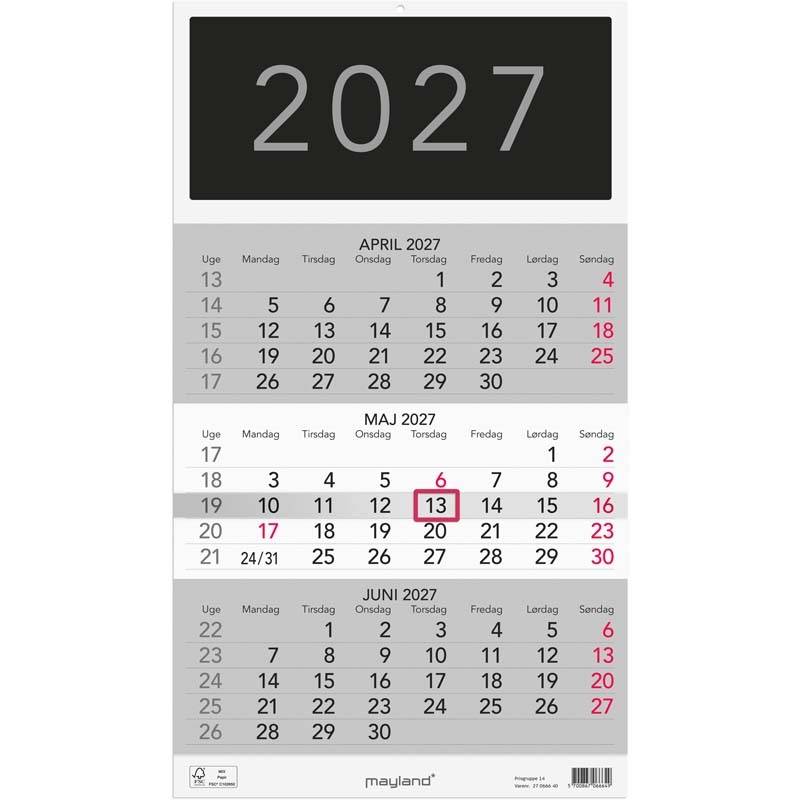 Mayland 2027 v&aelig;gkalender Triplanner 28,5x50cm 27066640