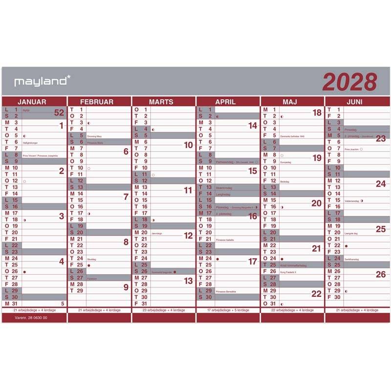 Mayland 2028 kontorkalender dobbelt halv&aring;rskalender 28063000