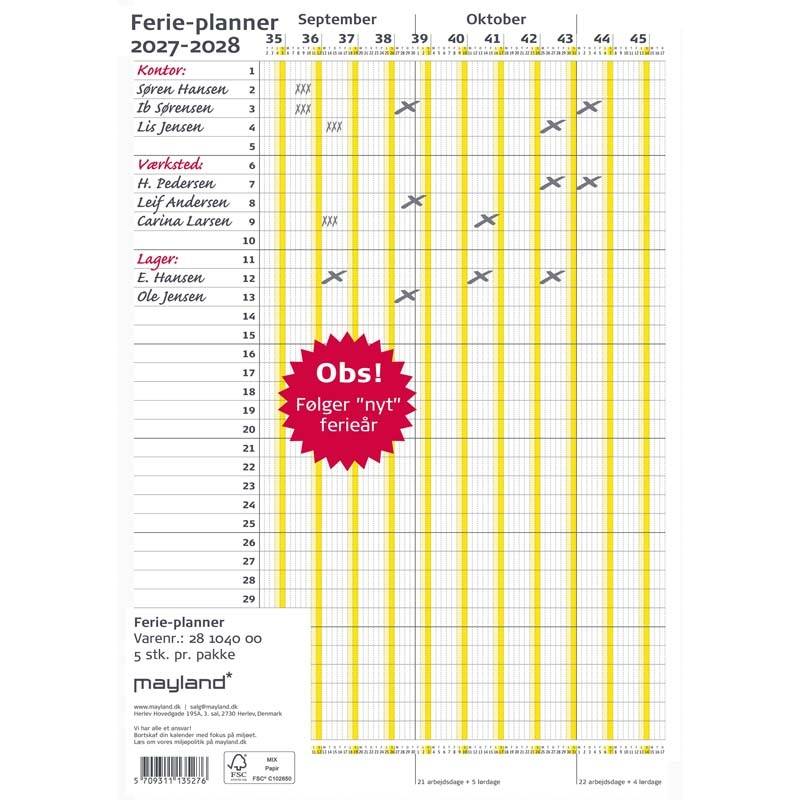 Mayland 2027/2028 ferie planner A4 28104000