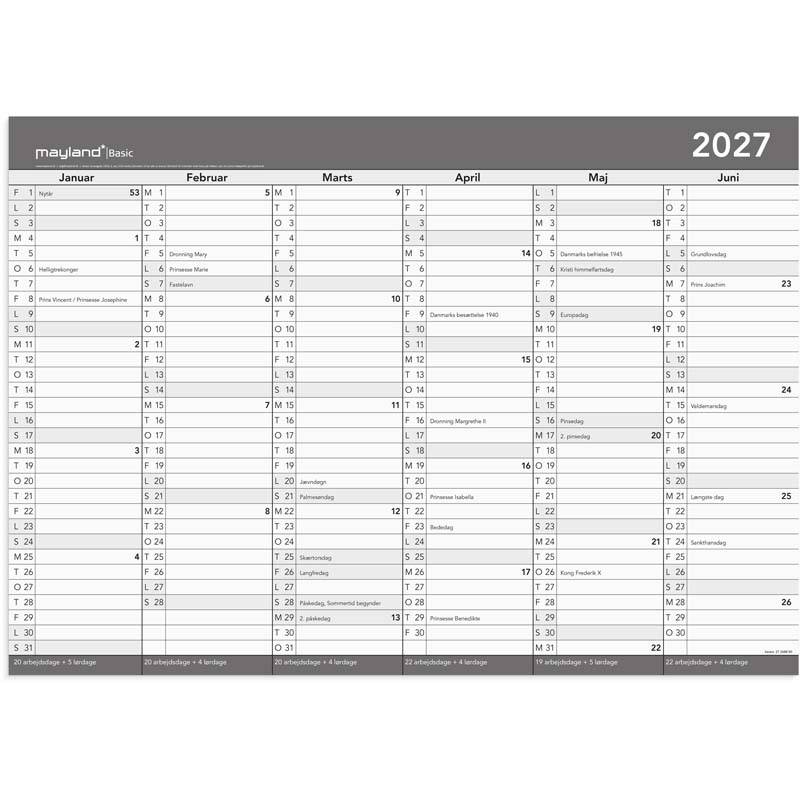 Mayland 2027 Basic whiteboard v&aelig;gkalender A2 27268800