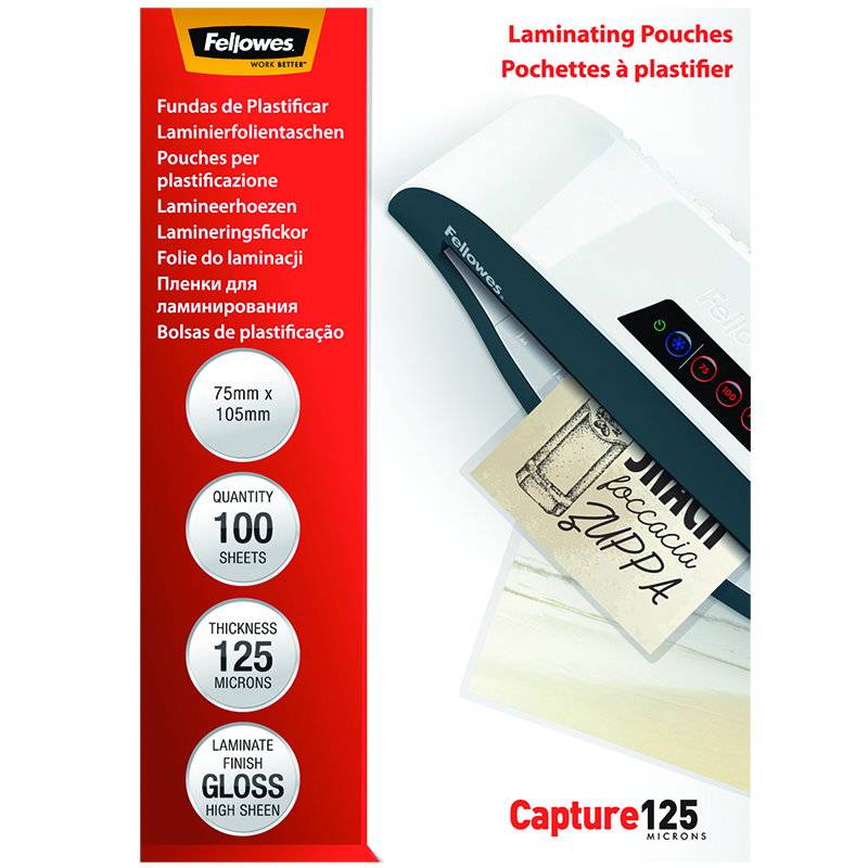 Fellowes lamineringslommer 75x105mm 125mic blank