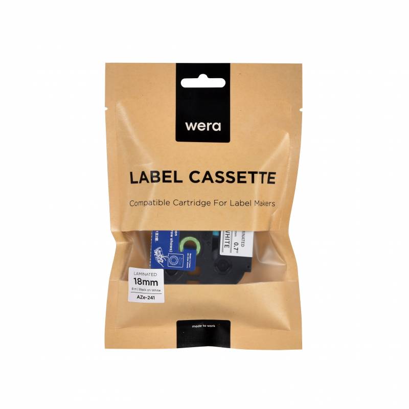 Wera labeltape AZe-241 kompatibelt 18mmx8m sort p&aring; hvid