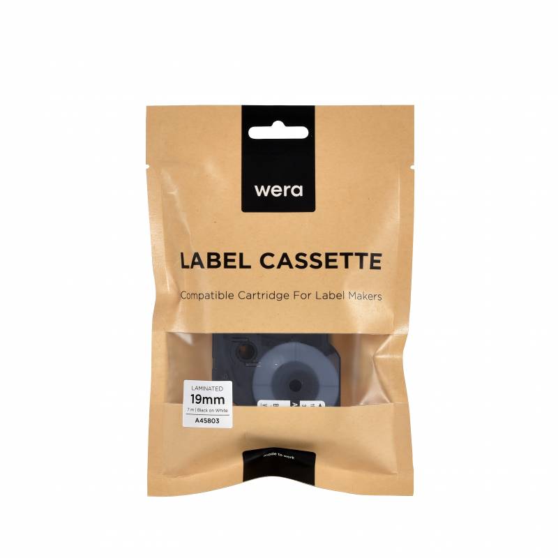 Wera labeltape A45803 kompatibelt 19mmx7m sort p&aring; hvid
