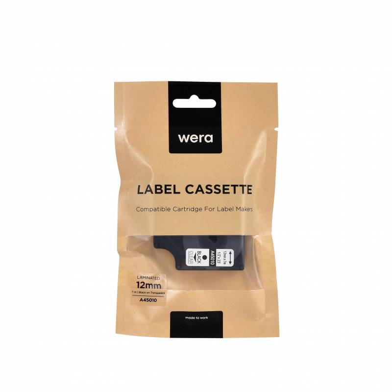 Wera labeltape A45010 kompatibelt 12mmx7m sort p&aring; klar