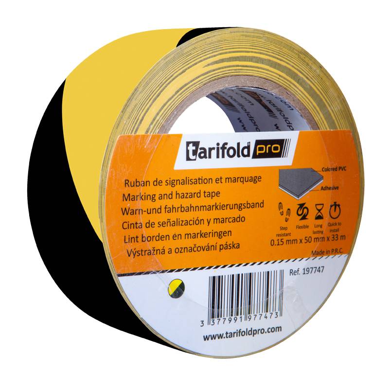 Tarifold markeringstape 50mm x 33 meter sort/gul