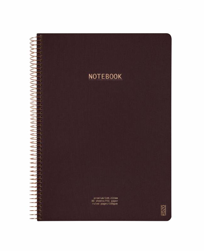 KOZO notesbog med linier A4 Premium brun