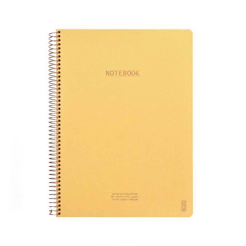 KOZO notesbog med linier A4 Premium gul