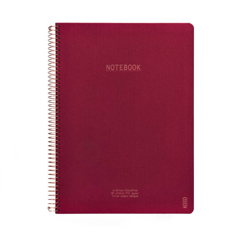 KOZO notesbog med linier A4 Premium r&oslash;d