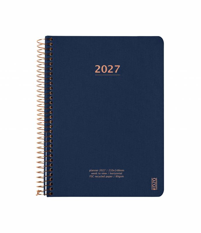 KOZO 2027 &aring;rskalender med en uge pr side A5 bl&aring;