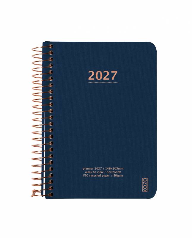KOZO 2027 &aring;rskalender med en uge pr side A6 bl&aring;