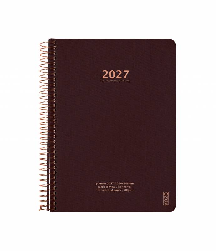 KOZO 2027 &aring;rskalender med en uge pr side A5 brun