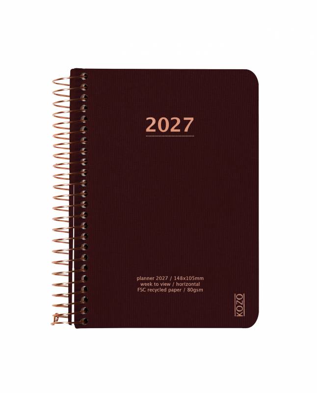 KOZO 2027 &aring;rskalender med en uge pr side A6 brun
