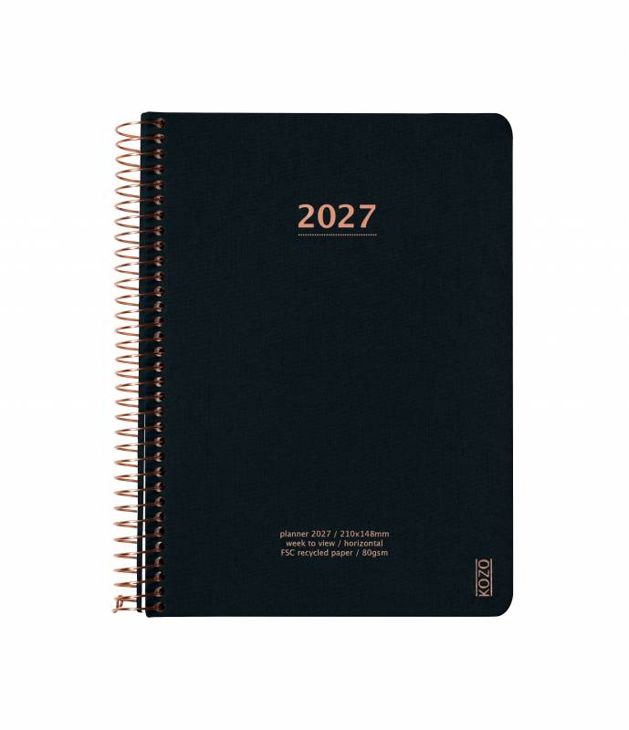KOZO 2027 &aring;rskalender med en uge pr side A5 sort