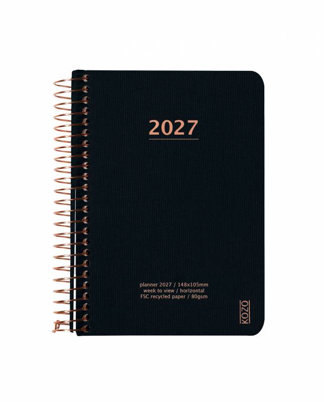 KOZO 2027 &aring;rskalender med en uge pr side A6 sort