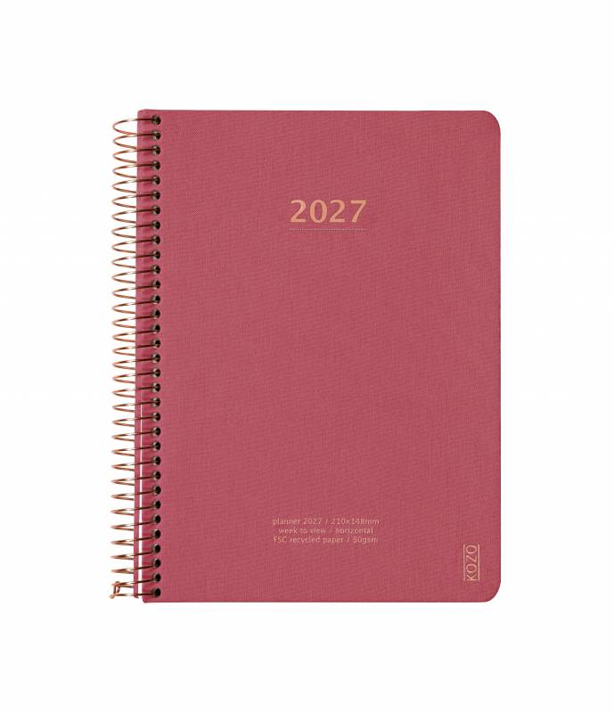KOZO 2027 &aring;rskalender med en uge pr side A5 pink