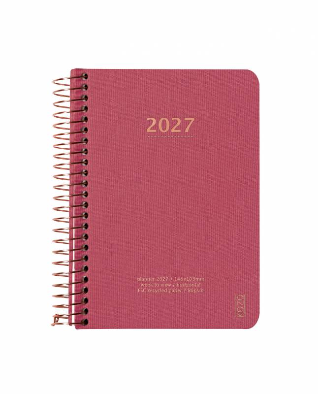 KOZO 2027 &aring;rskalender med en uge pr side A6 pink