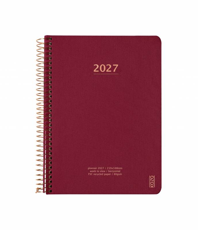 KOZO 2027 &aring;rskalender med en uge pr side A5 r&oslash;d
