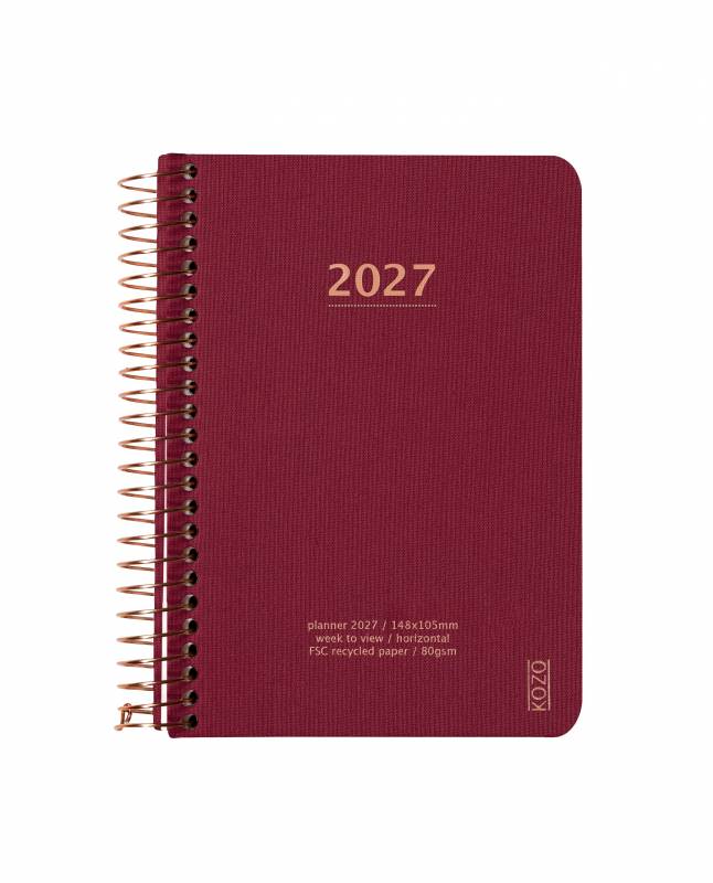 KOZO 2027 &aring;rskalender med en uge pr side A6 r&oslash;d