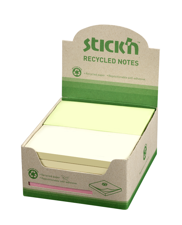 Stick'n notesblok 76x127mm Recycled, assorterede farver