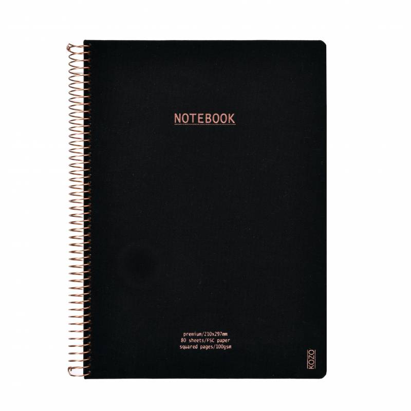 KOZO notesbog A4 Premium kvadreret sort