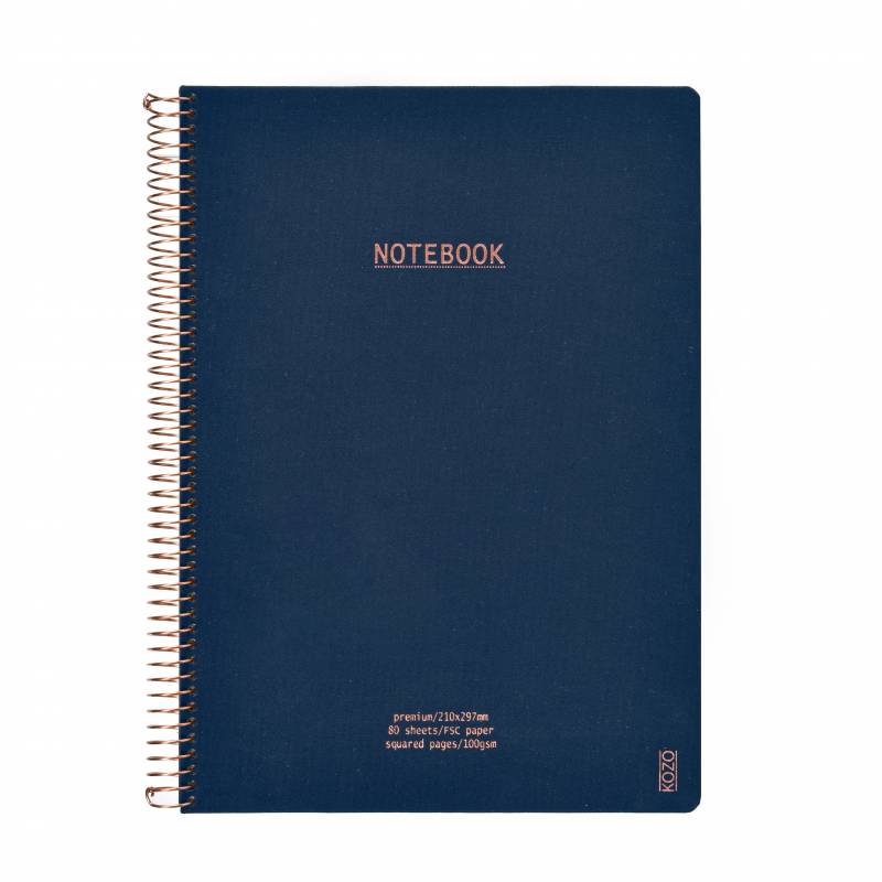 KOZO notesbog A4 Premium kvadreret navy blå