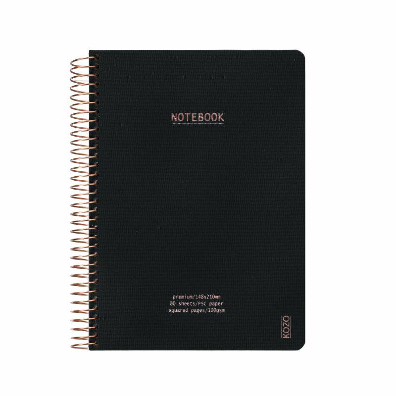 KOZO notesbog A5 Premium kvadreret sort