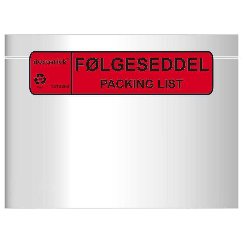 Følgeseddellomme C5 Med Tryk 1000st DK/EN FØLGESEDDEL - PACKING LIST