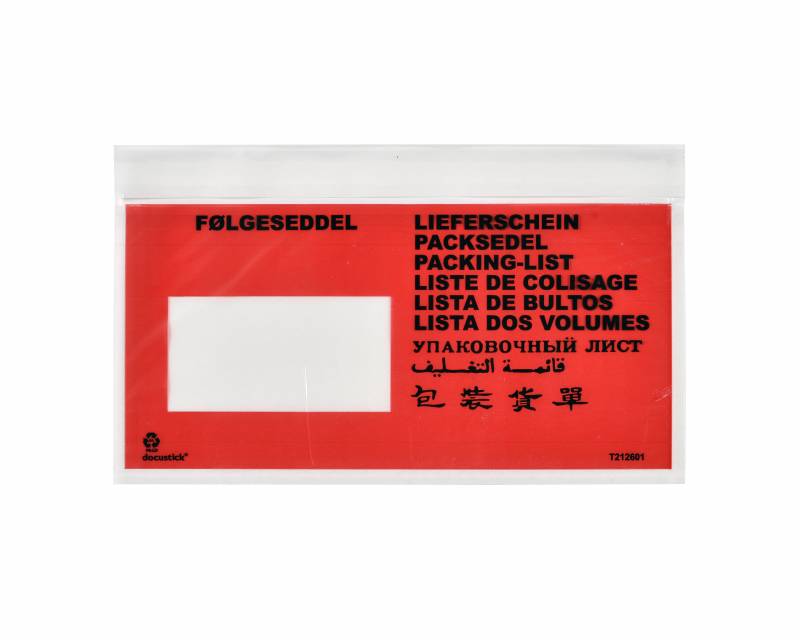 Følgeseddellomme C65/DL Med Tryk 10 Sprog 1000stk