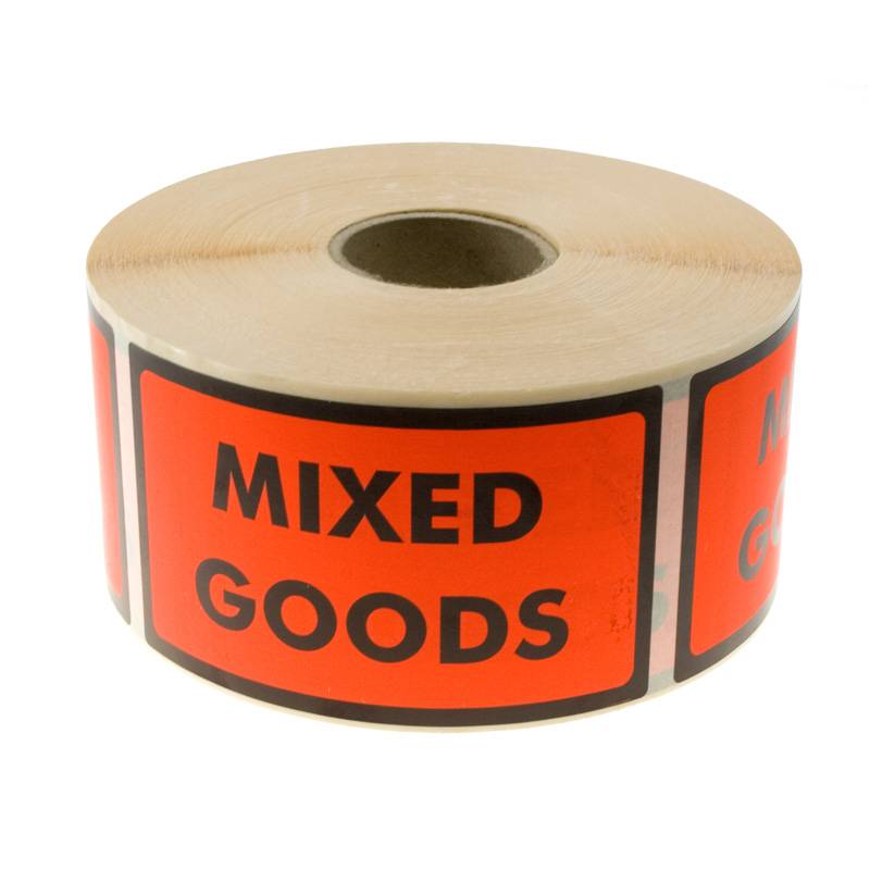 Etiketter med tekst "Mixed Goods" 120x70mm, 1000 stk