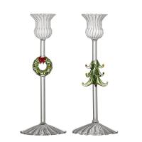 Bloomingville Branton lysestage i glas mundbl&aelig;st med julefigur