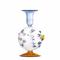 Creative Collection Phila Lysestage i Glas i bl&aring; og ravgule nuancer