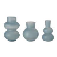 Bloomingville Kinsie Vase Glas bl&aring;, s&aelig;t med 3 vaser i glas