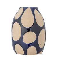 Bloomingville Bashir Vase i Stent&oslash;j beige og bl&aring; ovale motiver