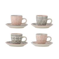 Bloomingville C&eacute;cile Espressokop med underkop Stent&oslash;j malede detaljer, 4 stk