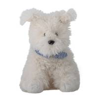 Bloomingville MINI Tito Bamse Hvid Hund i Bl&oslash;dt Polyester med Bl&aring;stribet Sl&oslash;jfe 28 cm