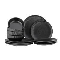 Bloomingville Neri tallerkens&aelig;t med 12 dele i sort stent&oslash;j