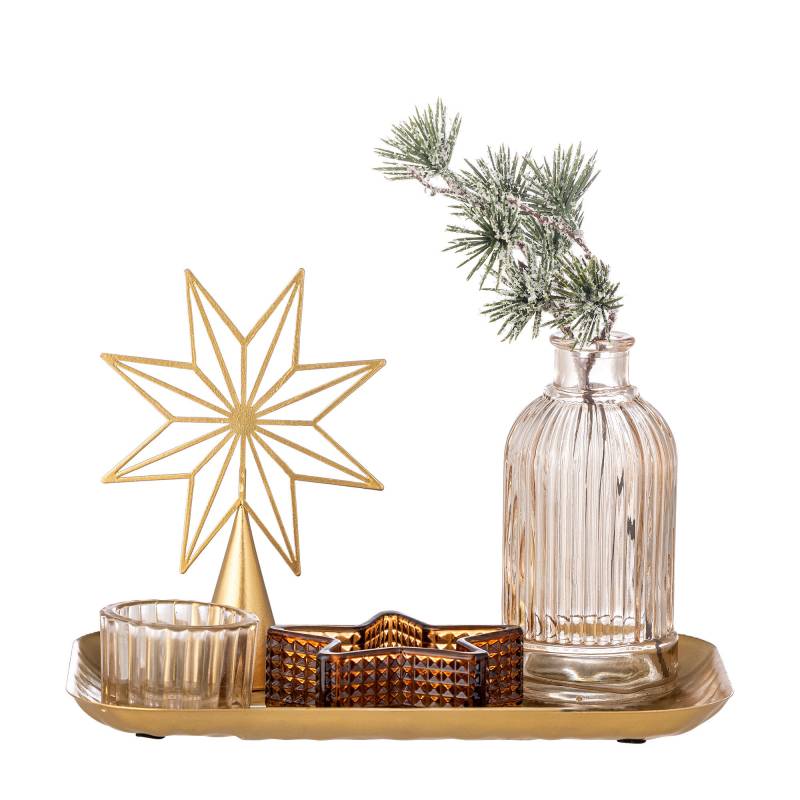 Bloomingville Sanga Bakke med fyrfadsstage Glas guld