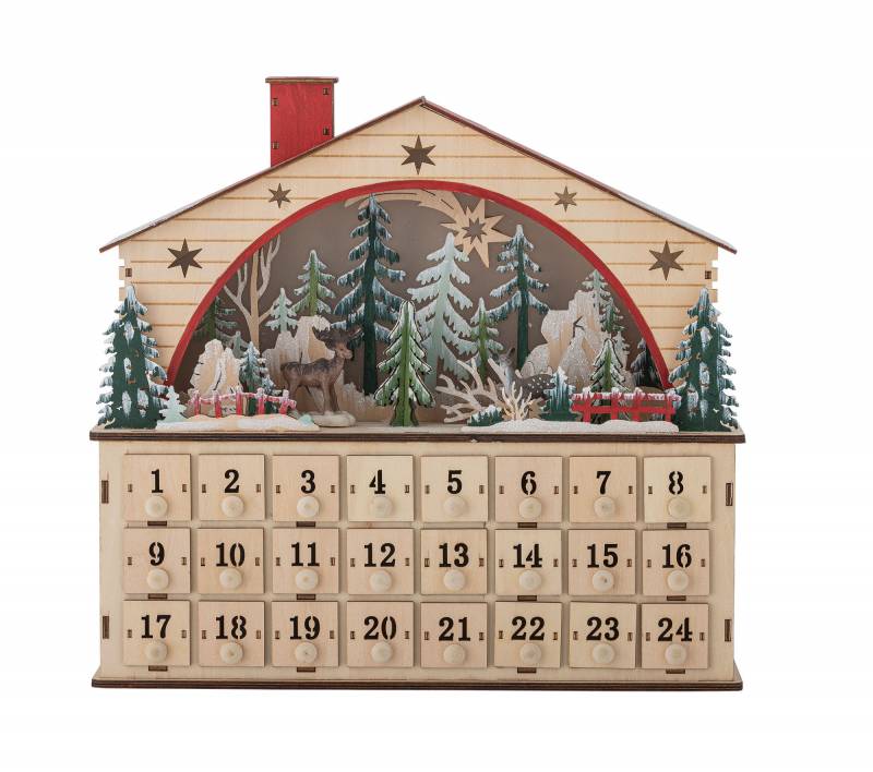 Bloomingville Melvin advent-kalender med lys i krydsfiner lyse nuancer