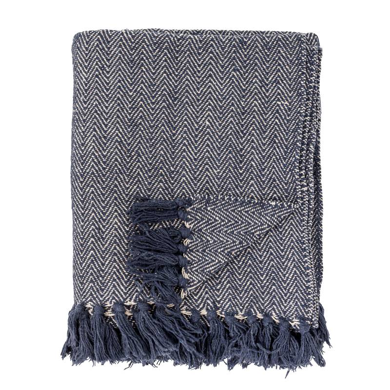 Creative Collection Herringbone Plaid v&aelig;vet bl&aring; i Genanvendt Bomuld