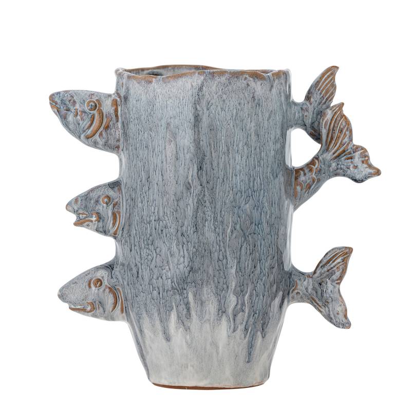Creative Collection Tace Vase 23cm Stent&oslash;j med tre sm&aring; fisk Bl&aring;