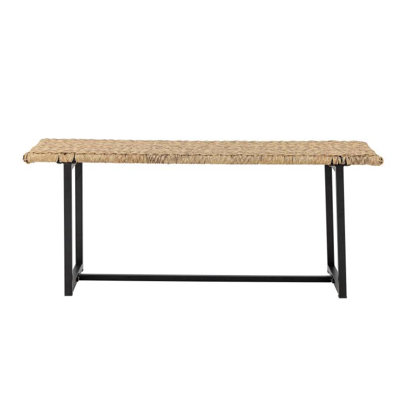 Adilly b&aelig;nk 114cm i beige polyrattan med sorte metalben