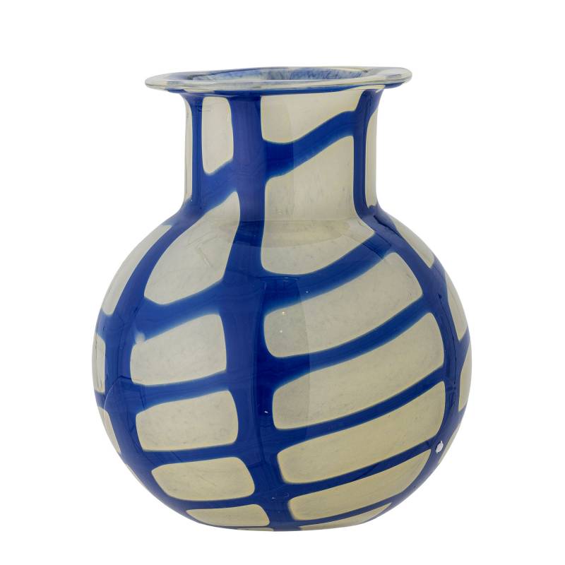 Bloomingville Kiran Vase Glas 19cm har et unikt m&oslash;nster i bl&aring;