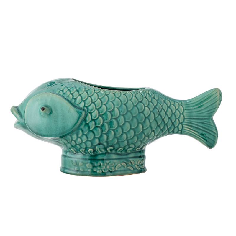 Creative Collection Hiro Urtepotteskjuler Fisk i Gr&oslash;nt Stent&oslash;j 43,5 cm