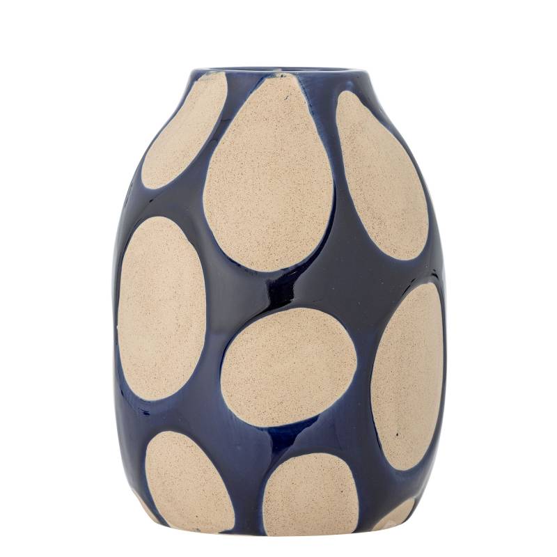 Bloomingville Bashir Vase i Stent&oslash;j beige og bl&aring; ovale motiver