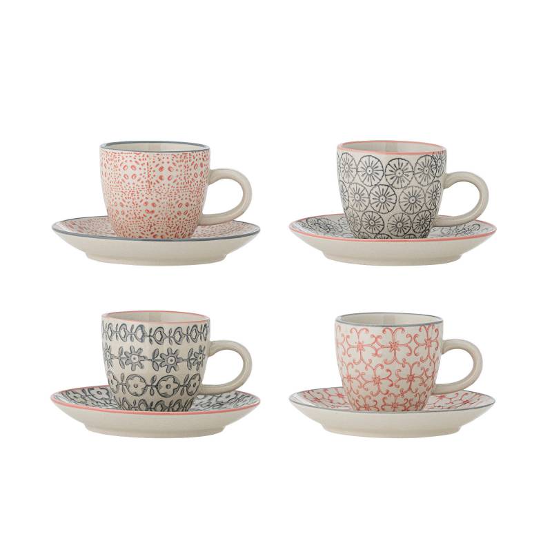 Bloomingville C&eacute;cile Espressokop med underkop Stent&oslash;j malede detaljer, 4 stk