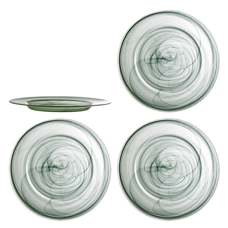 Bloomingville Amelie Tallerken Glas bl&oslash;dt gr&oslash;nt swirlm&oslash;nster gr&oslash;n, 4 stk