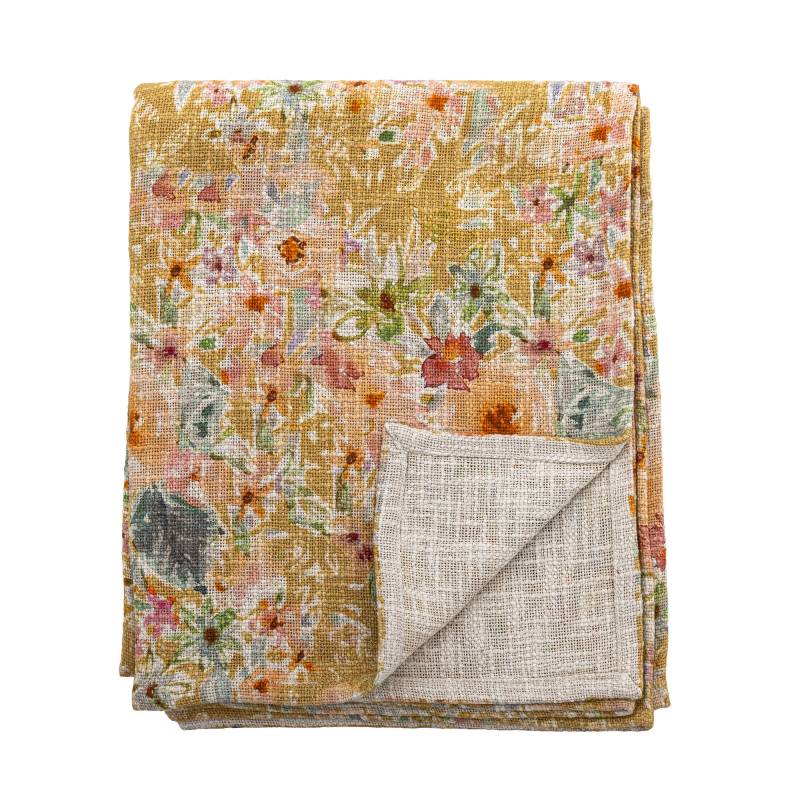Creative Collection Manoj Plaid med blomster og blade i varme gule nuancer - Bomuld