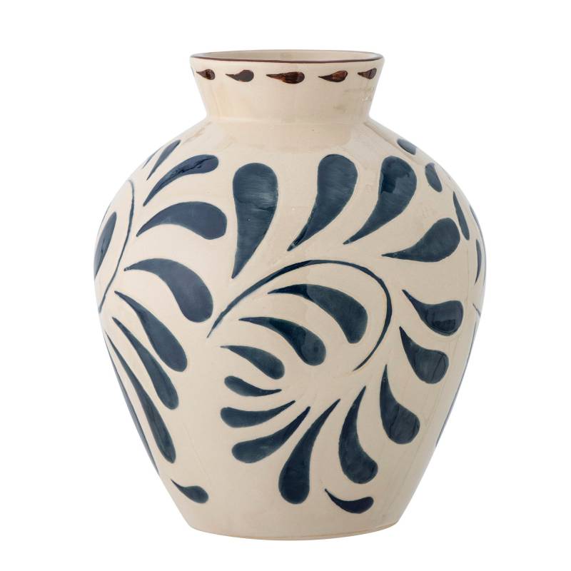 Bloomingville Heikki Vase Stent&oslash;j bl&aring; h&aring;nddekorerede detaljer
